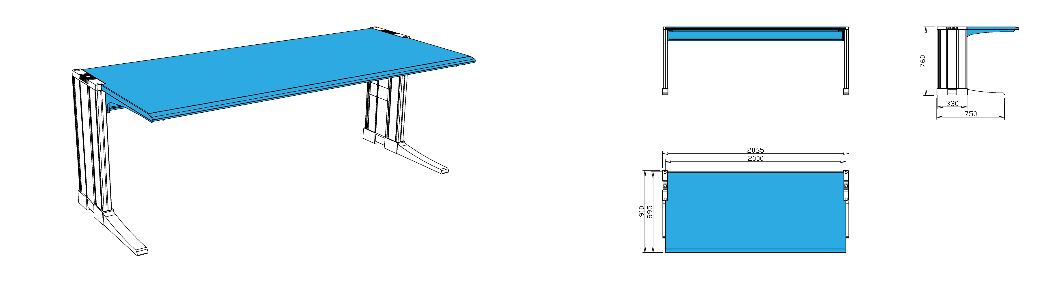 AES ESD Worktop 2000 x 900 mm for ESD Workstation AES Oscar drw